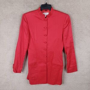 Vintage Lisa‎ Ferranti Venezia Jacket Womens 6 Red Blazer Linen Single Breasted